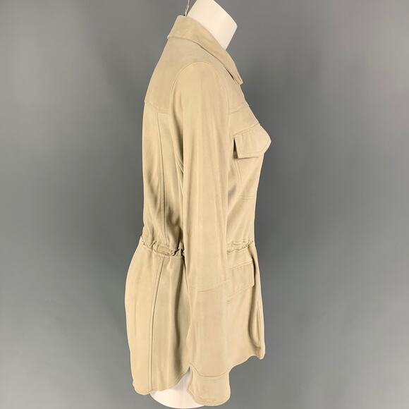 VINCE Size S Beige Suede Parka Jacket - Picture 2 of 6